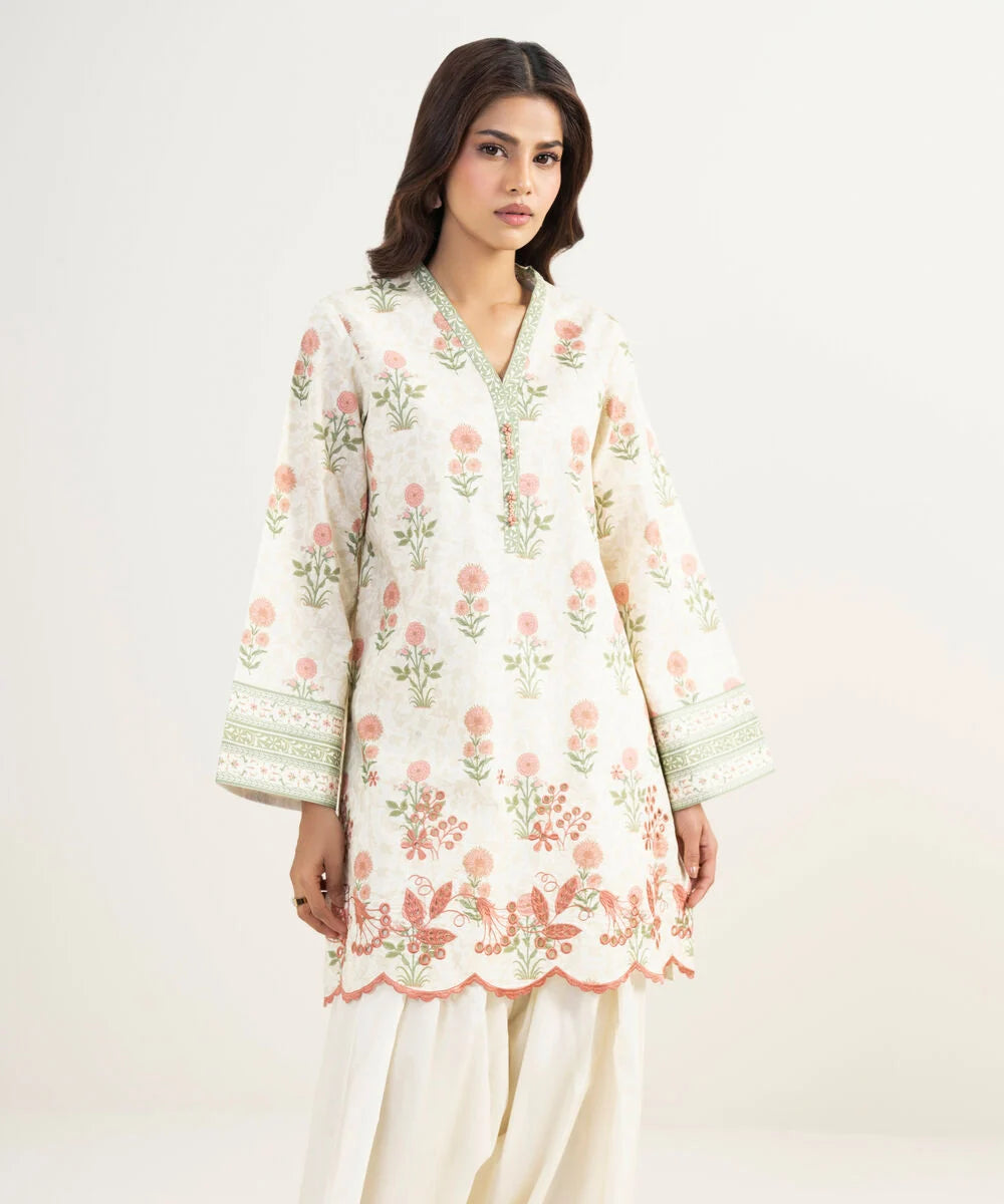 2 Piece - Embroidered Lawn Suit | Floral Elegance