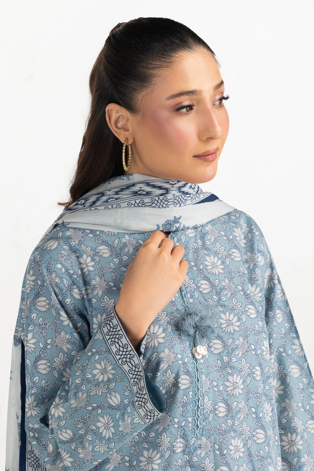 3 Piece - Printed Lawn Suit | Powder Blue Floral