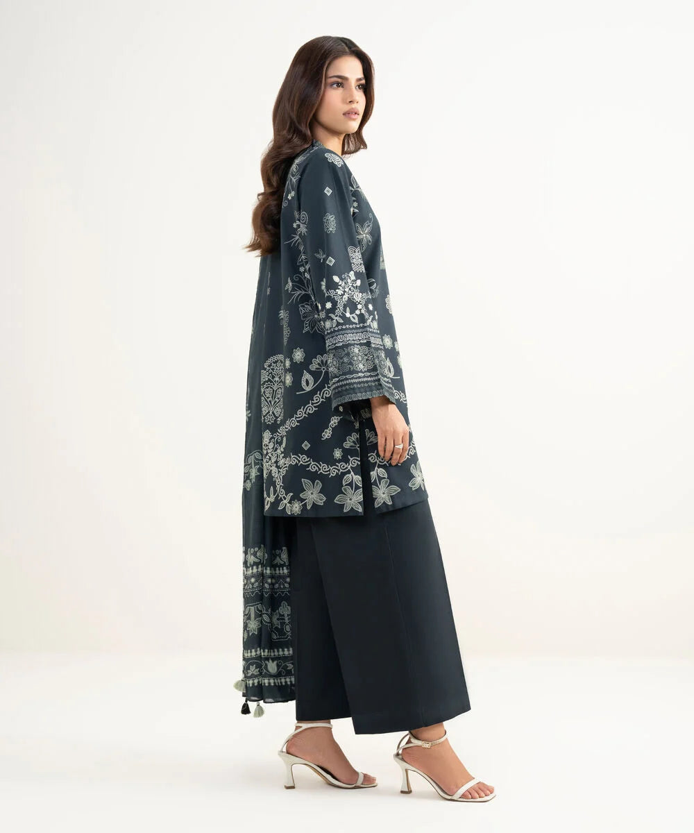 3 Piece - Printed Lawn Suit | Midnight Floral