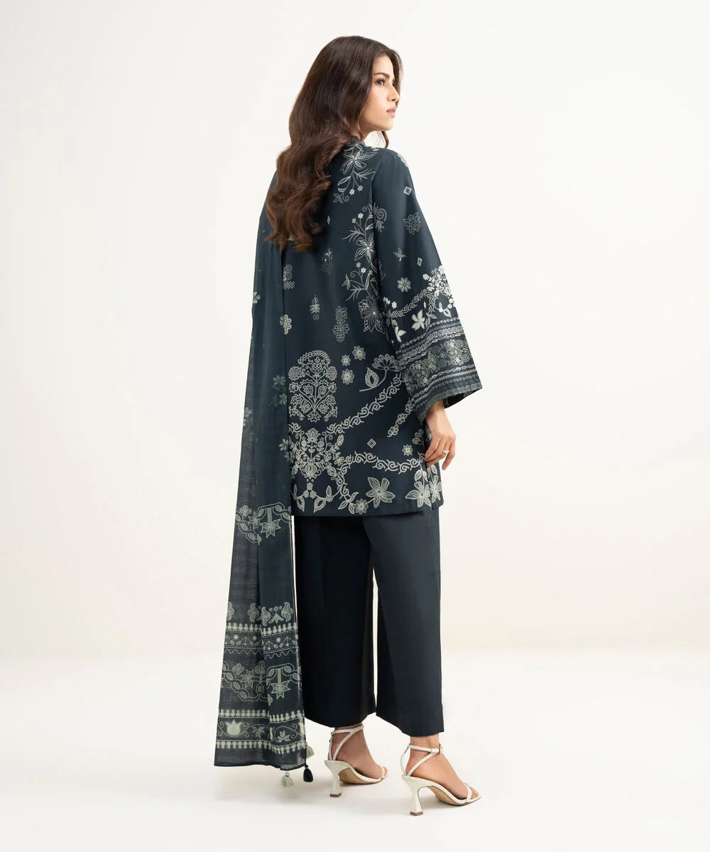 3 Piece - Printed Lawn Suit | Midnight Floral
