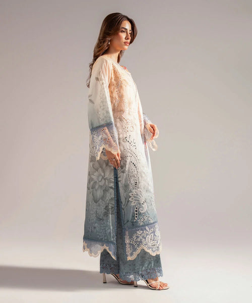 3 Piece - Embroidered Jacquard Suit | Powder Blue Elegance