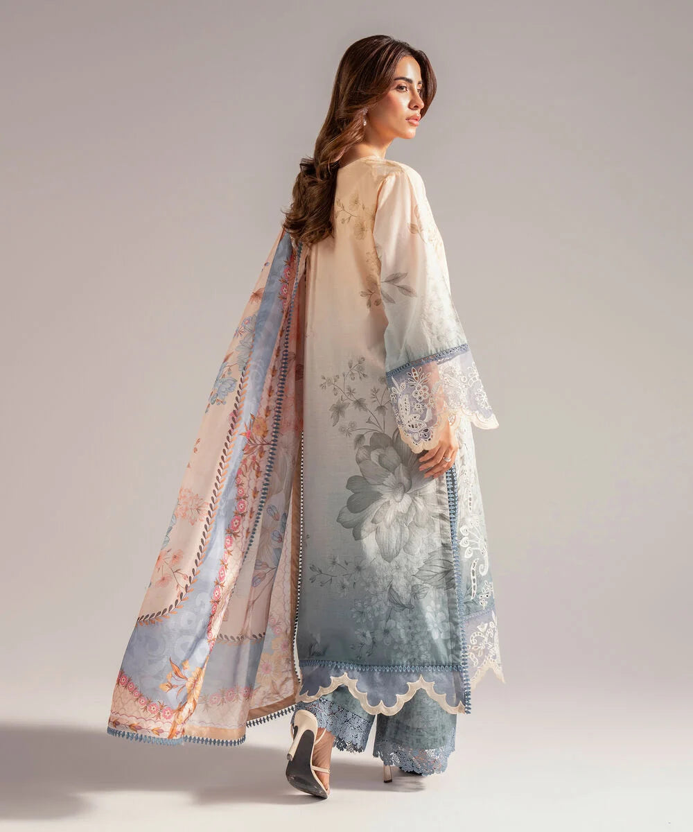 3 Piece - Embroidered Jacquard Suit | Powder Blue Elegance