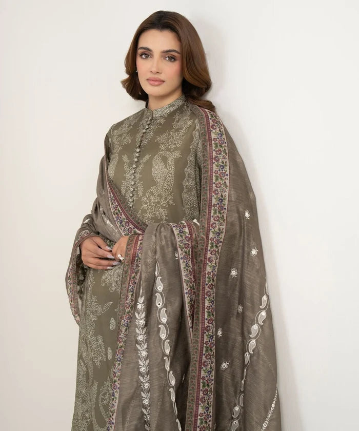 3 Piece - Printed Lawn Suit | Olive Elegance